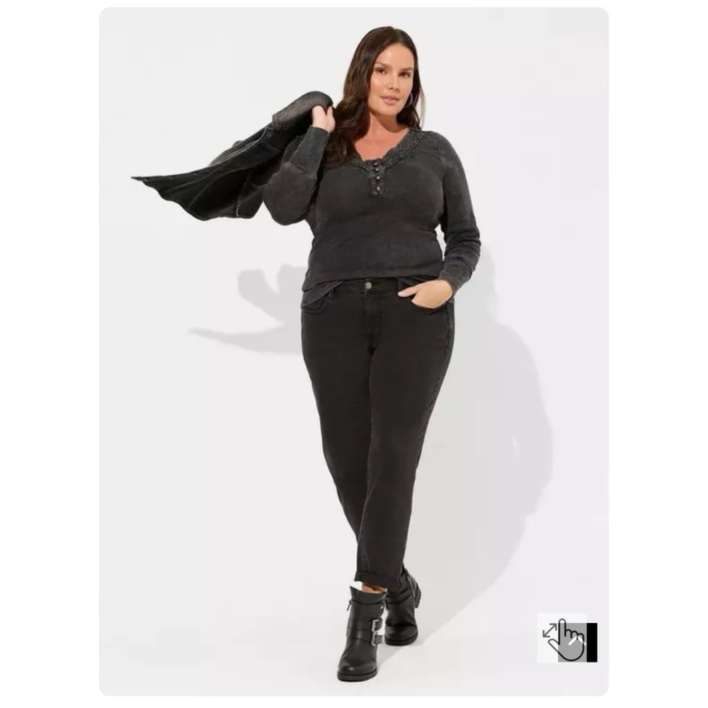 Torrid Cotton Modal Rib Lace VNeck Long Sleeve Henley Top Shirt Grey Black 4X - Picture 3 of 11